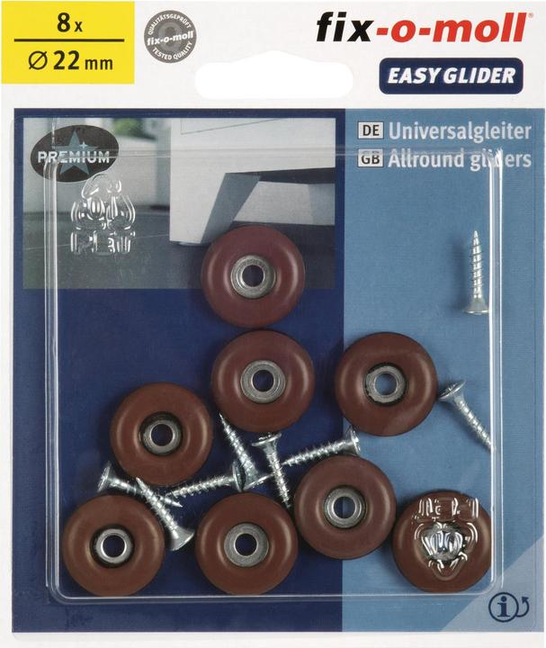 Image du produit Fix-o-moll Patin universel avec vis 5 mm / Ø 22 mm 8 x (Planeur universel, 8 pcs)
