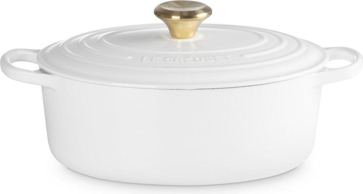 Produktbild Le Creuset Cocotte oval Evo 27 cm white with gold handle (Bräter + Schmortopf, Gusseisen)