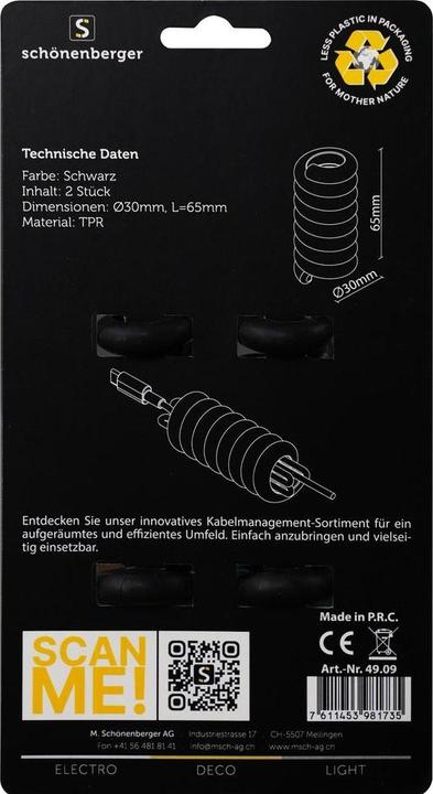 Actual product image Schönenberger Snake black (Plastic cable ties, 65 mm, 2 pcs.)