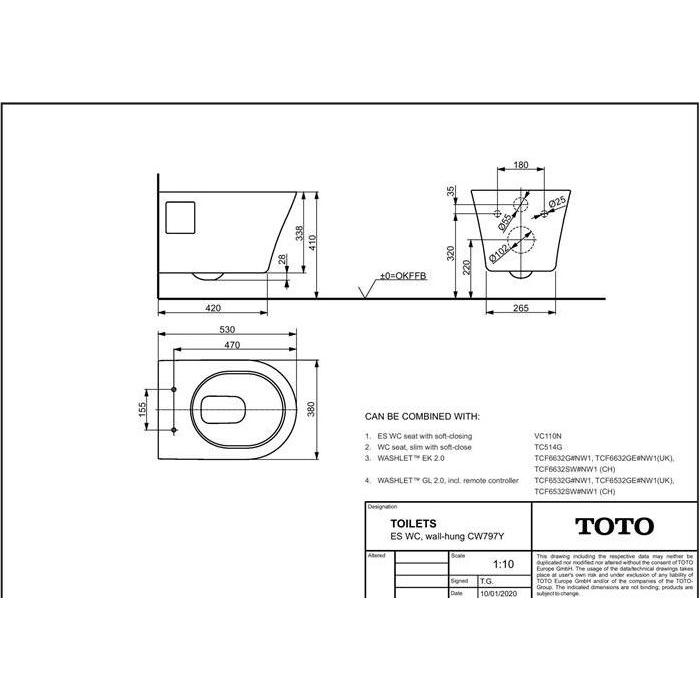 Thumbnail - TOTO, Toilette + Bidet, ES Wand-WC tief, randlos weiss