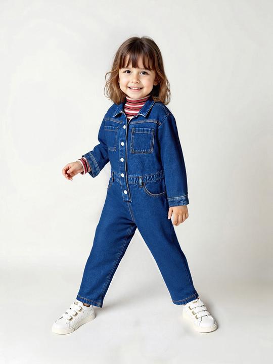 Produktbild Vertbaudet Mädchen Denim-Jumpsuit, Worker-Style (122)
