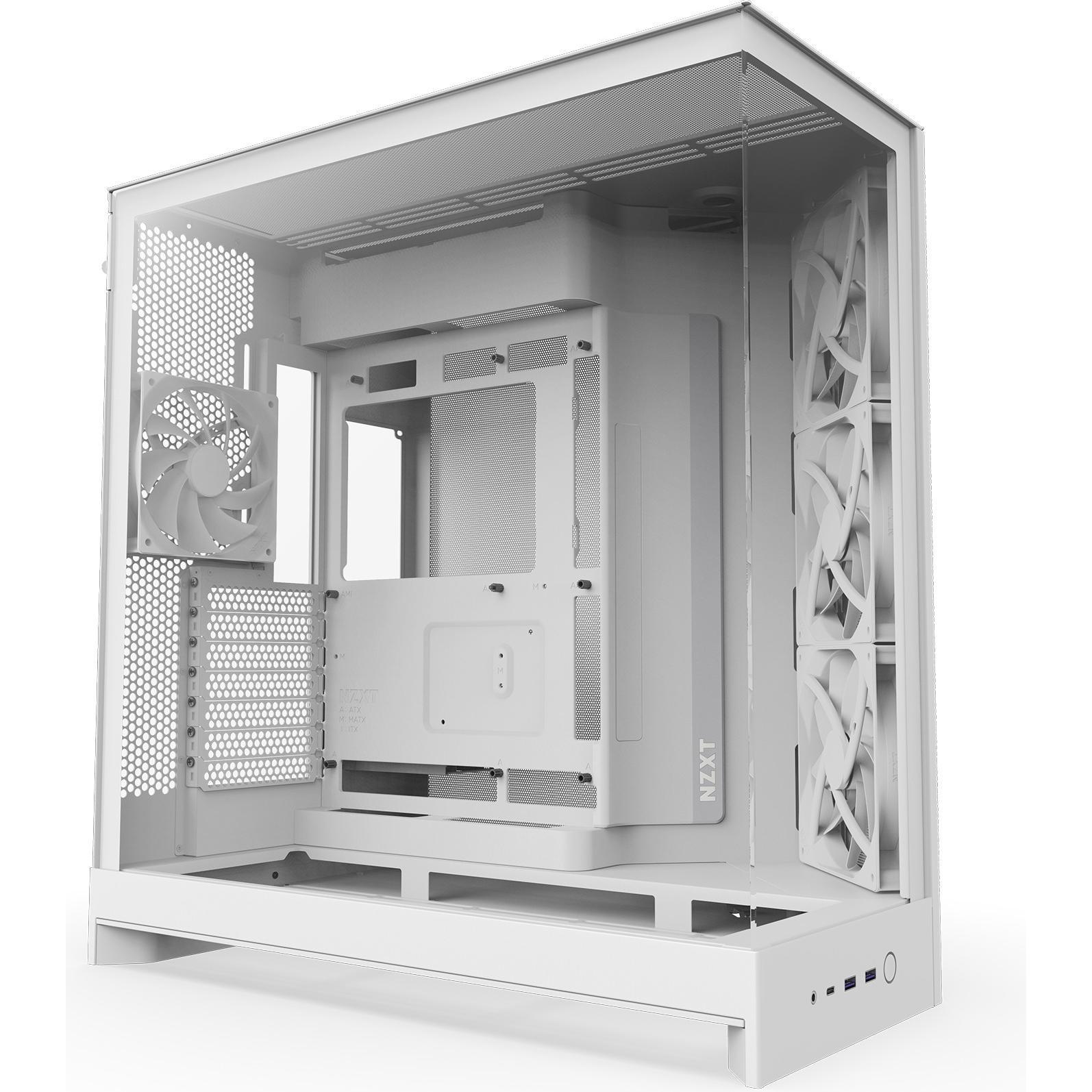 NZXT H9 Flow (2025) All White Midi Tower ATX Gaming Gehäuse weiss mit Glasfenster (ATX, Mini-ITX, mA