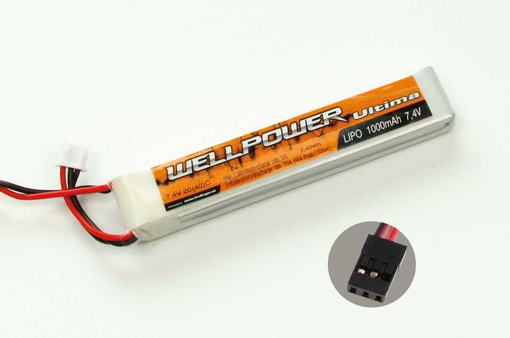 Immagine prodotto Wellpower batteria lipo ultima 1000 mah / 7,4v volt 2s "slim" 20/40c graupner/jr plug (7.40 V, 1000 mAh)