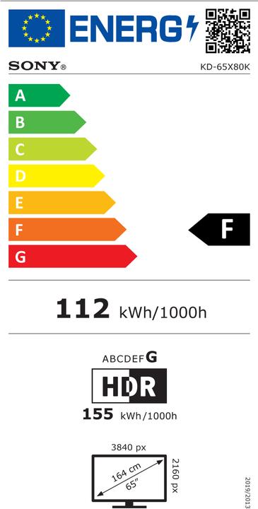 Energy Label Sony KD-65X80K (65", X80K, LCD, 4K, 2022)
