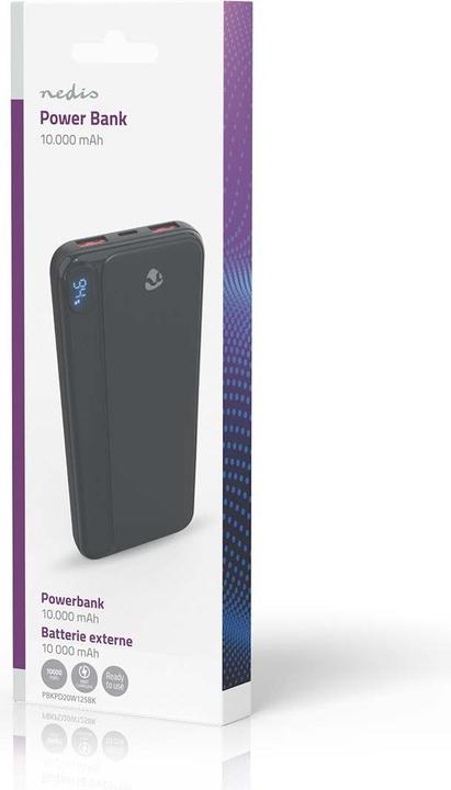 Produktbild Nedis PowerBank | 10000 mAh | 1.5 / 1.67 / 2.0 / 2.22 / 3.0 A Lithium-Polymeer (10000 mAh, 20 W, 37 Wh)