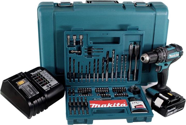 Produktbild Makita DHP 482 STK Akku Schlagbohrschrauber 18V 62Nm + 1x Akku 5,0Ah + Ladegerät + 100 tlg. Bit Boh