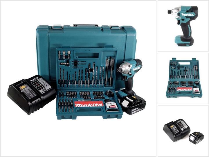 Makita DTD 156 STK Akku Schlagschrauber 18V 155Nm 1/4" + 1x Akku 5,0Ah + Ladegerät + 100 tlg. Bit Bo