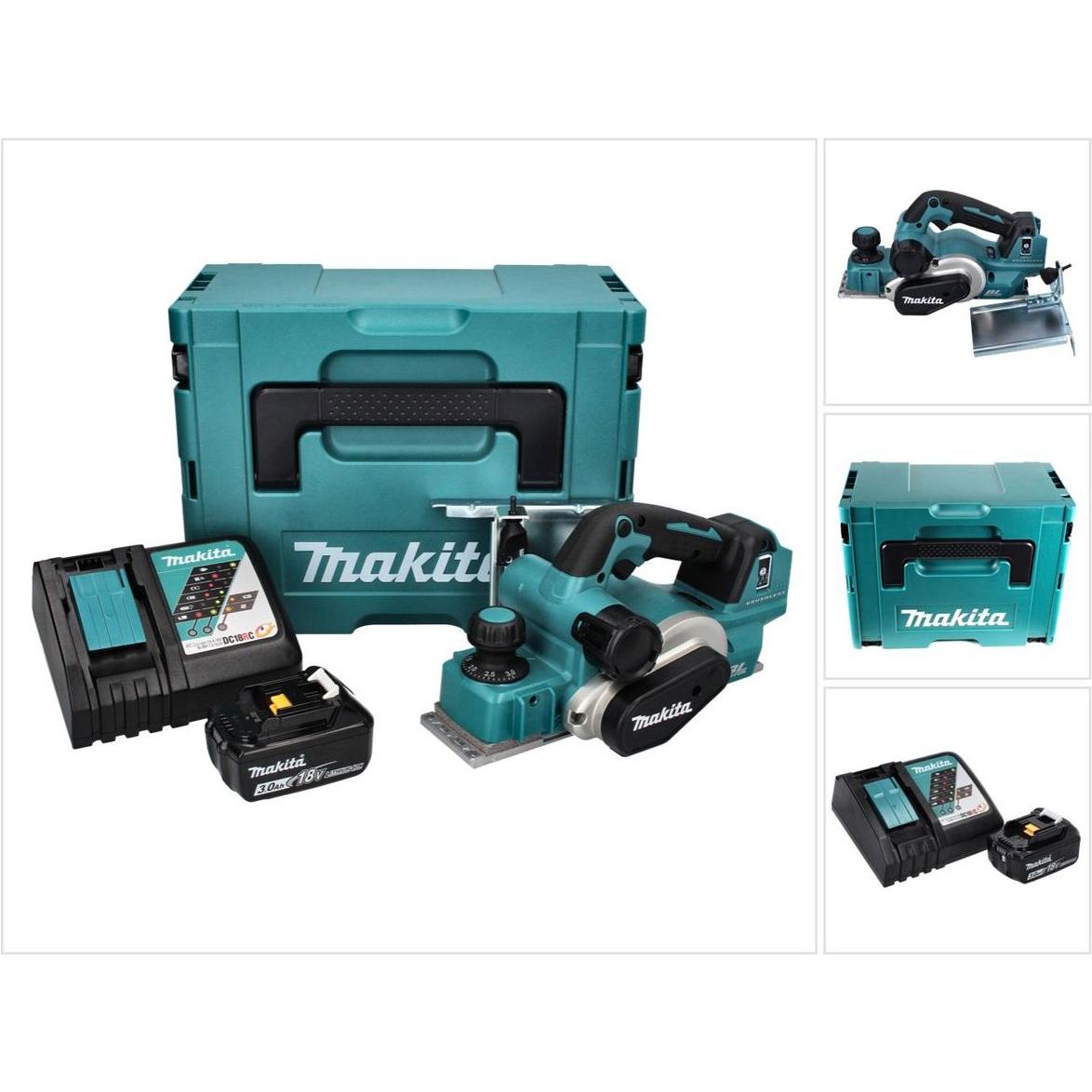 Makita, Hobelmaschine, DKP 181 RF1J Akku Hobel Falzhobel 82 mm 18 V Brushless + 1x Akku 3,0 Ah + Ladegerät + Makpac