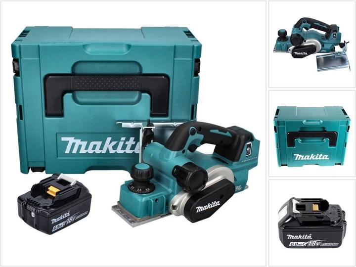 Makita DKP 181 G1J Akku Hobel Falzhobel 82 mm 18 V Brushless + 1x Akku 6,0 Ah + Makpac - ohne Ladege