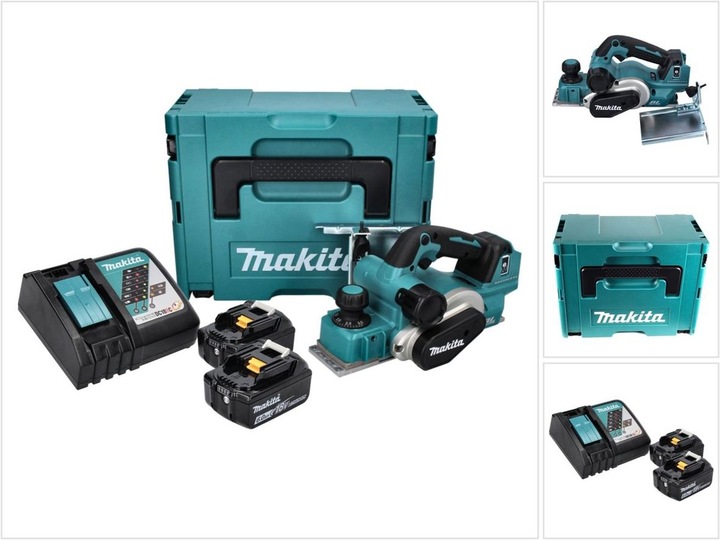 Makita DKP 181 RGJ Accu schaafmachine korting 82 mm 18 V Brushless + 2x accu 6,0 Ah + lader + Makpac