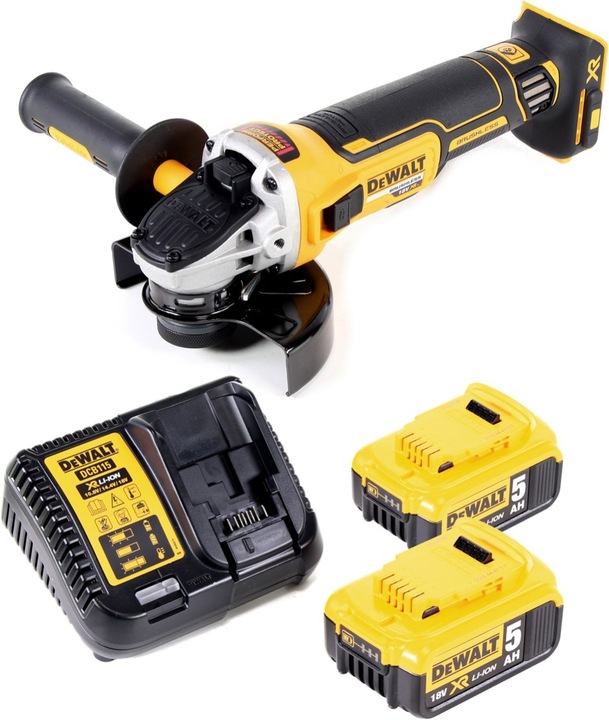 Actual product image DeWalt DCG 405 P2 Battery angle grinder 18V 125mm Brushless + 2x battery 5.0Ah + charger (125 mm)