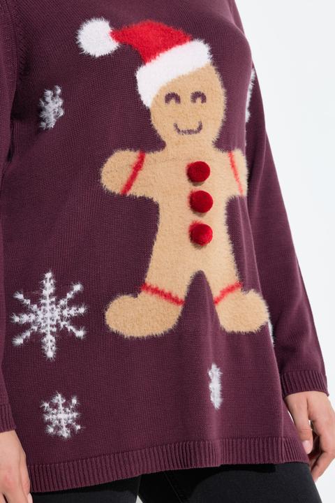 Produktbild Ulla Popken Weihnachts-Pullover, Lebkuchenmann, V-Ausschnitt, Langarm (62)