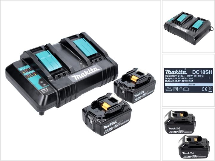 6000 mAh Li-Ion battery with LED display ( 197422-4 ), 1x Makita DC 18 SH double charger 2x 14.4 V 2x 18 V ( 36 V ) LXT ( 199687-4 ), 2x Makita BL 1860 B 18 V - 6.0 Ah