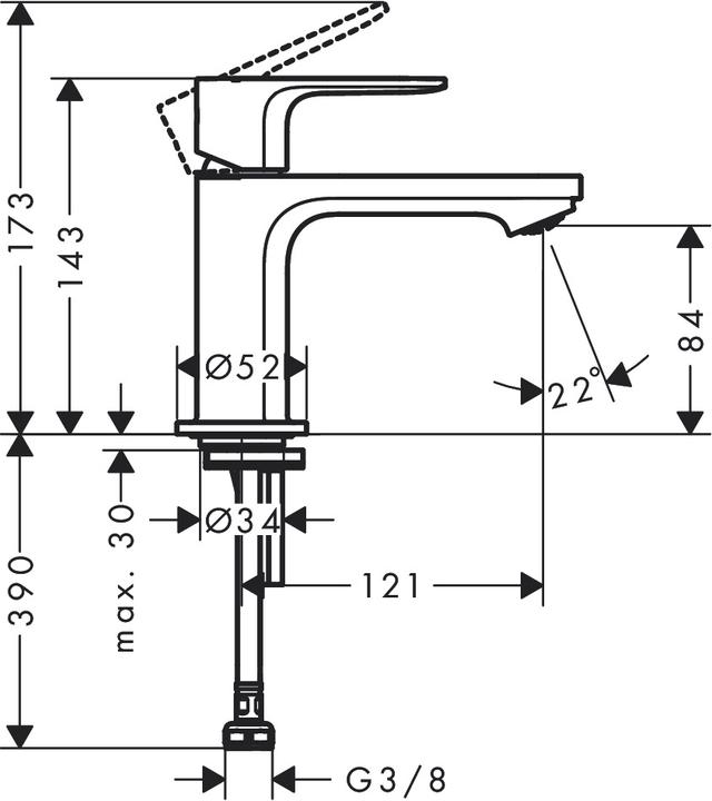 Actual product image hansgrohe Rebris E pillar tap 80 with lever handle for cold water or pre-mixed water without drain fitting