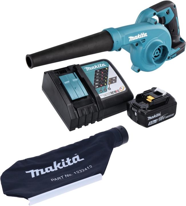 Productafbeelding Makita DUB 185 RT1 Accu Bladblazer 18 V + 1x Accu 5.0 Ah + Oplader + Opvangzak (Oplaadbare batterij, Bladzuiger)