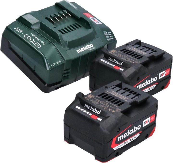 Produktbild Metabo Basis Set 2x Li-Power Akkupack 18 V 4,0 Ah CAS Li-Ion Akku ( 2x 625027000 ) + ASC 145 Schnell (18 V)