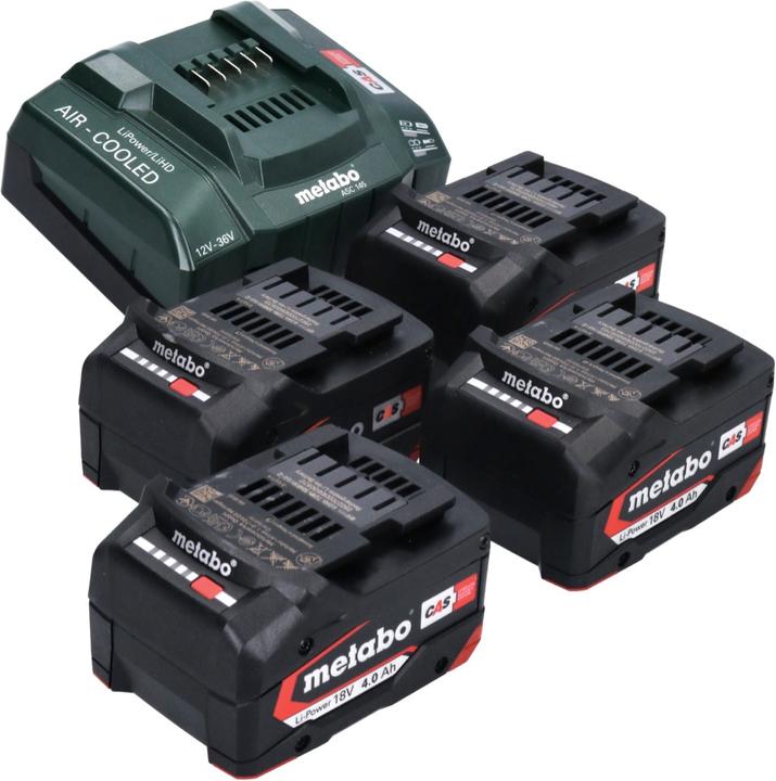 Produktbild Metabo Basis Set 4x Li-Power Akkupack 18 V 4,0 Ah CAS Li-Ion Akku ( 4x 625027000 ) + ASC 145 Schnell (18 V)