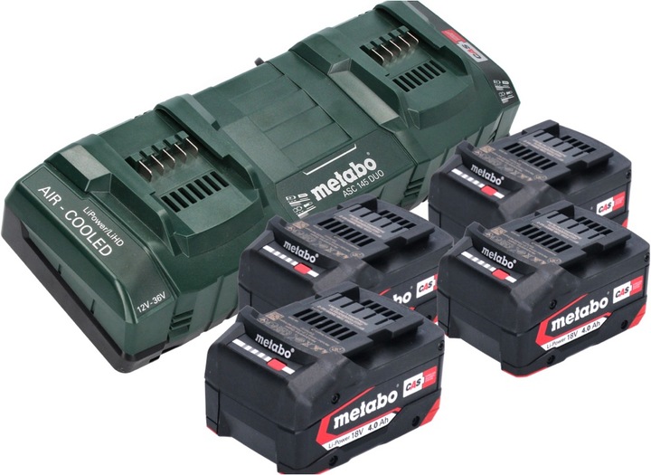 Actual product image Metabo Basic set 4x Li-Power battery pack 18 V 4.0 Ah CAS Li-Ion battery ( 4x 625027000 ) + ASC 145 DUO Dop (18 V)