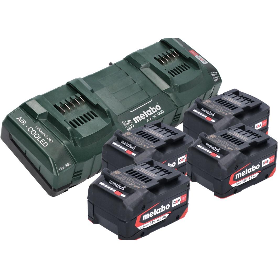 Thumbnail - Metabo, Werkzeugakku + Ladegerät, Basis Set 4x Li-Power Akkupack 18 V 4,0 Ah CAS Li-Ion Akku ( 4x 625027000 ) + ASC 145 ...