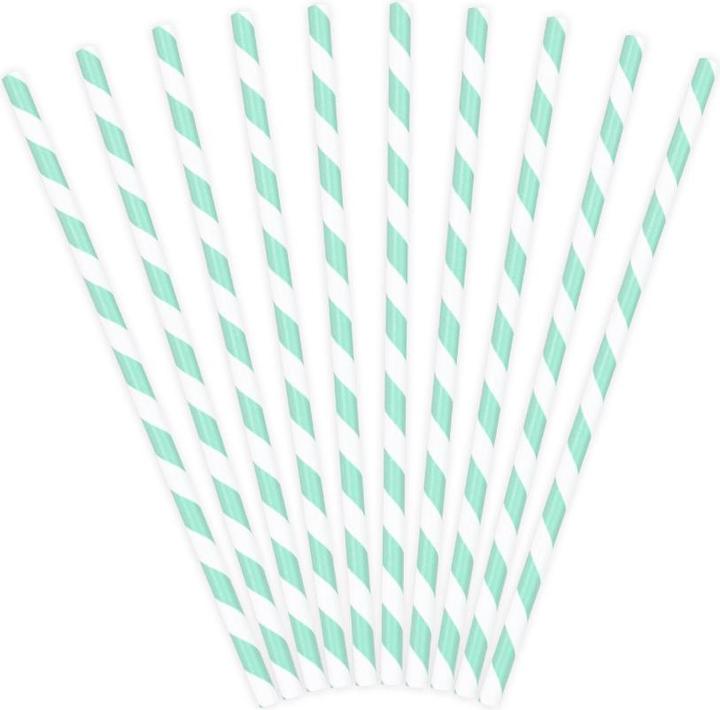 Partydeco Papierhalme mit türkisfarbenen Streifen (10 Stck.) (10 x)