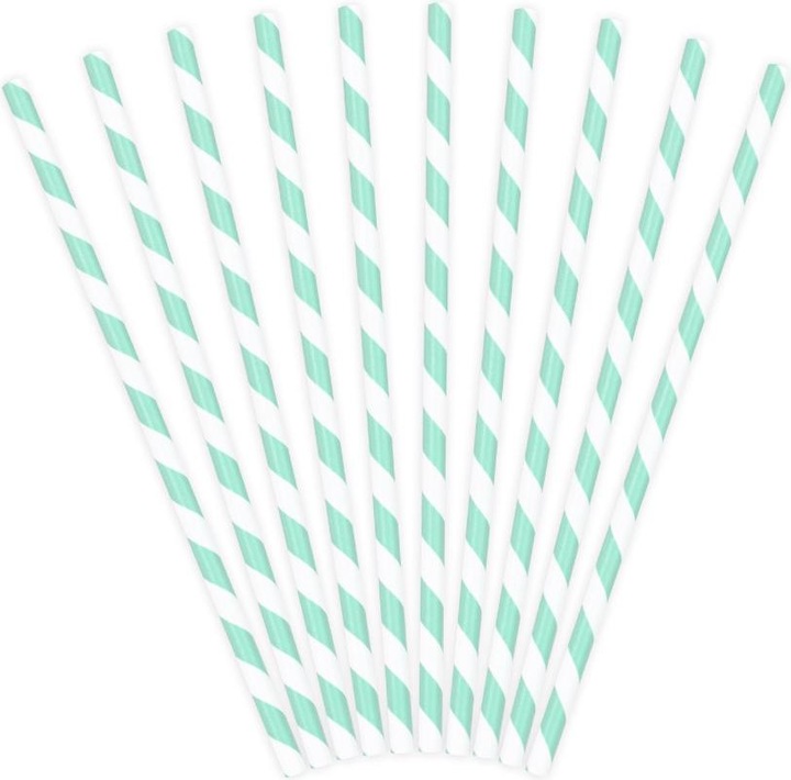 Produktbild Partydeco Papierhalme mit türkisfarbenen Streifen (10 Stck.) (10 x)