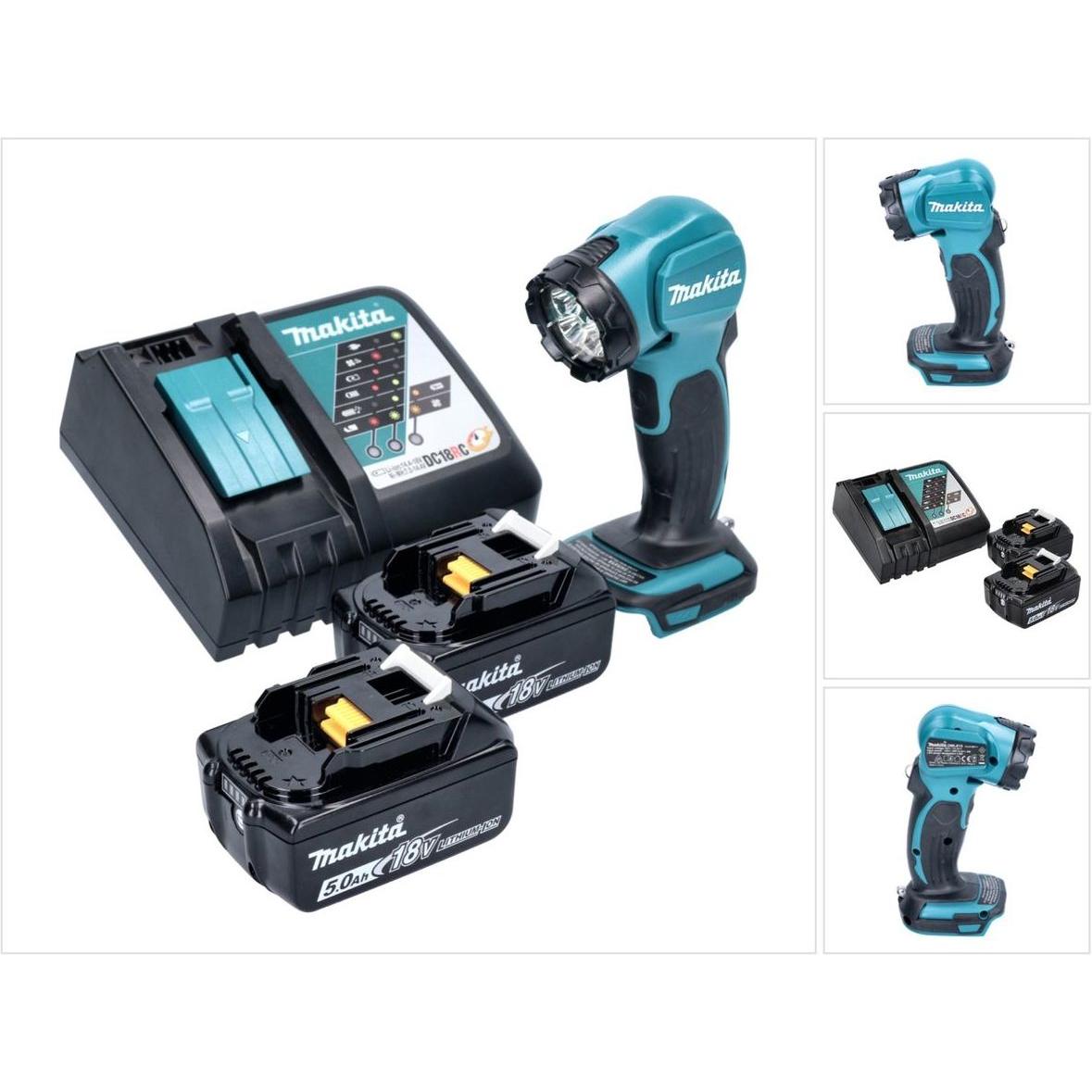 Makita, Arbeitsleuchte, DEADML 815 RT LED Akku Handleuchte 14,4 - 18 V 160 lm + 2x Akku 5,0 Ah + Ladegerät (160 lm)