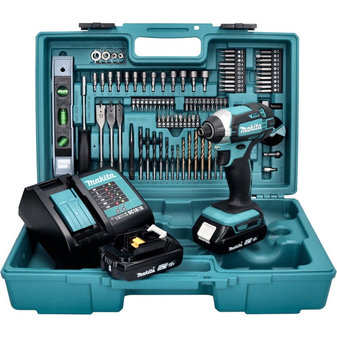 Thumbnail - Makita, Bohrmaschine + Akkuschrauber, DTD 152 SA2X5 Akku Schlagschrauber 18 V 165 Nm + 2x Akku 2,0 Ah + Ladegerät + 101 ...