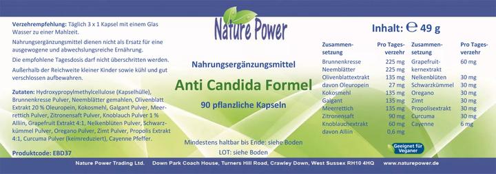 Nährwerte und Zutaten Nature Power Anti Candida Formel (90 Stück, Kapseln, 49 g)