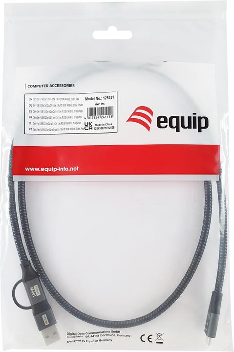 Actual product image equip Kabel USB-C 3.0 -> USB-C/A 1.00m 20Gbps schwarz (1 m, USB 3.2 Gen 2x2, 100 W)