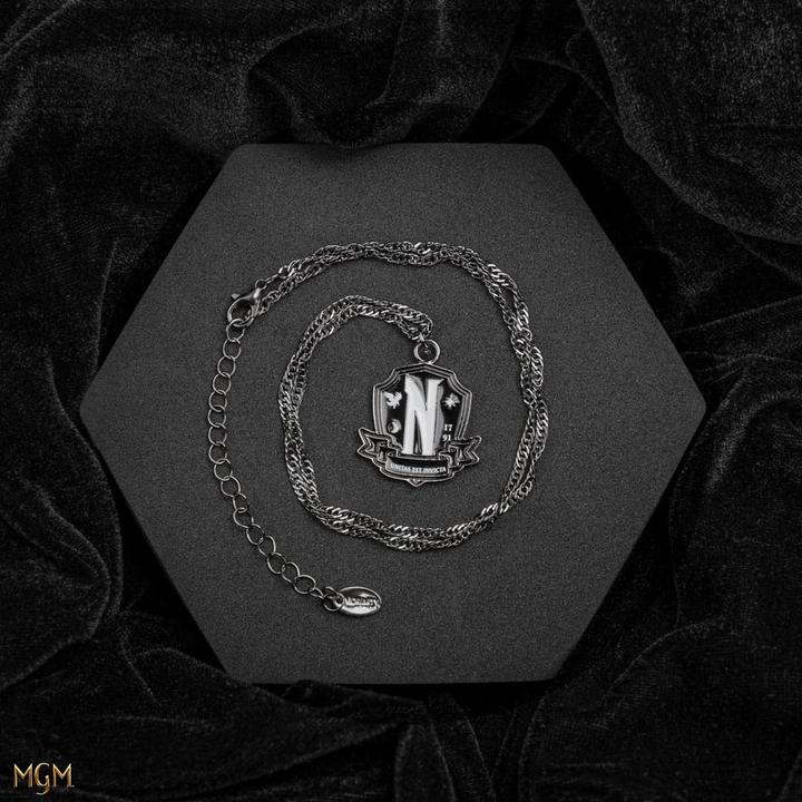 Actual product image Cinereplicas Wednesday Necklace with Pendant Nevermore Academy Black