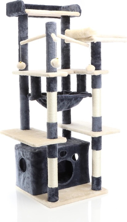Produktbild Fudajo Kratzbaum Dunkelgrau/Beige 134cm Katzenkratzbaum Katzenbaum Katzenmöbel (133 cm, Dunkelgrau, Beige)