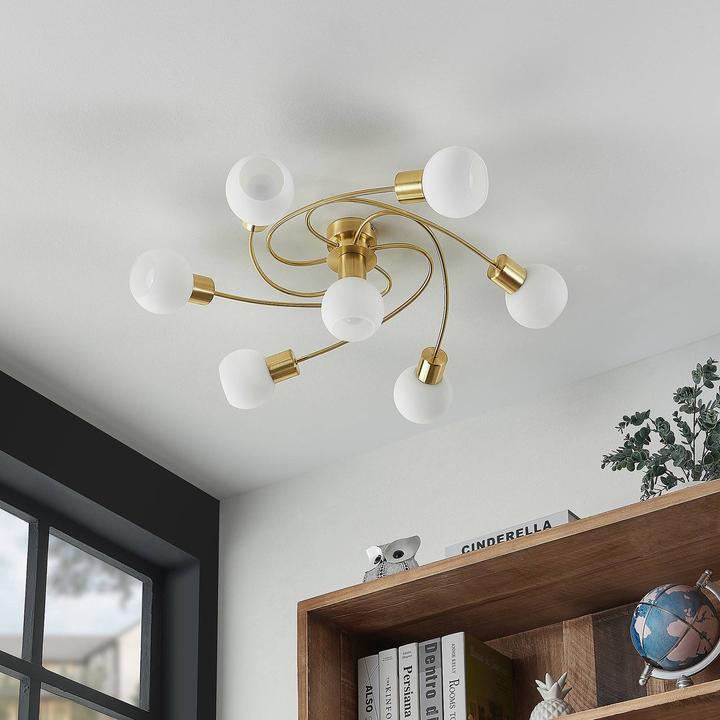 Actual product image Lindby LED ceiling light Ciala, 7fl, brass (3290 lm, E14)