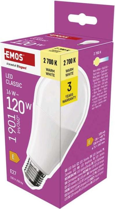 Produktbild Emos LED Lampe Classic A70 / E27 / 16 W (120 W) / 1901 lm / Warmweiss (E27, 16 W, 1901 lm, 1 x, E)