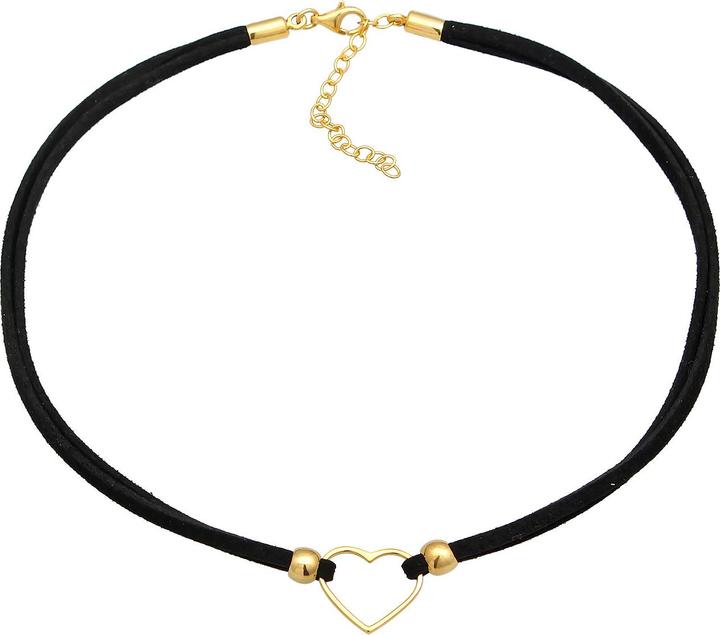 Immagine prodotto Elli Collana Choker Heart Velour Strap Nero Argento 925 (Ecopelle, Argento 925, Nessuna pietra, 32 cm)