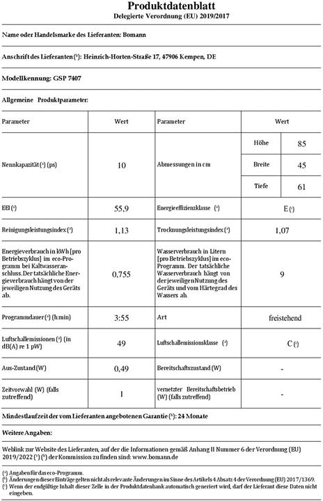Produktbild Bomann BOM GSP 7407