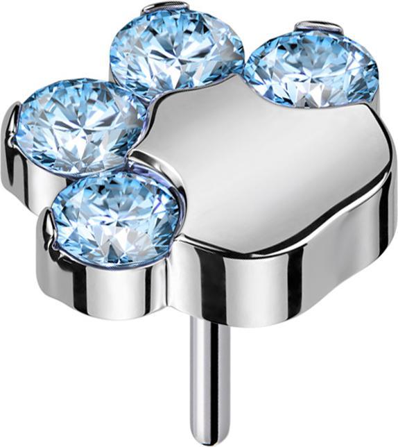 Produktbild Star Piercing Threadless silber Pfote mit Kristallen aqua (ohne Messing, Titan)