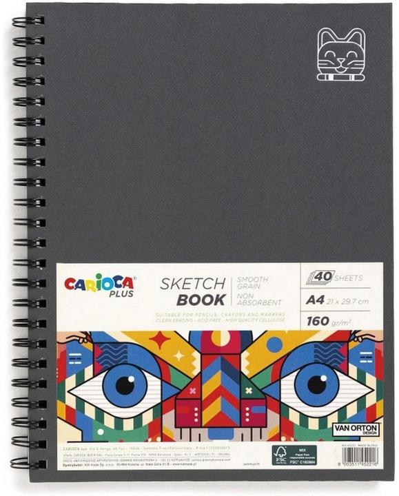 Produktbild Carioca Plus - Sketchpad 160g, A4, 40 pages with spiral spine (809325) (A4, Blanko, Harter Einband)