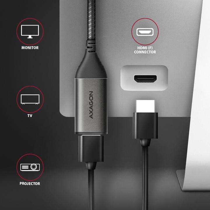 Actual product image Axagon RVC-HI2M USB-C to HDMI 2.0 Adapter, 4K/60Hz, Aluminium - 25 cm (0.25 m)