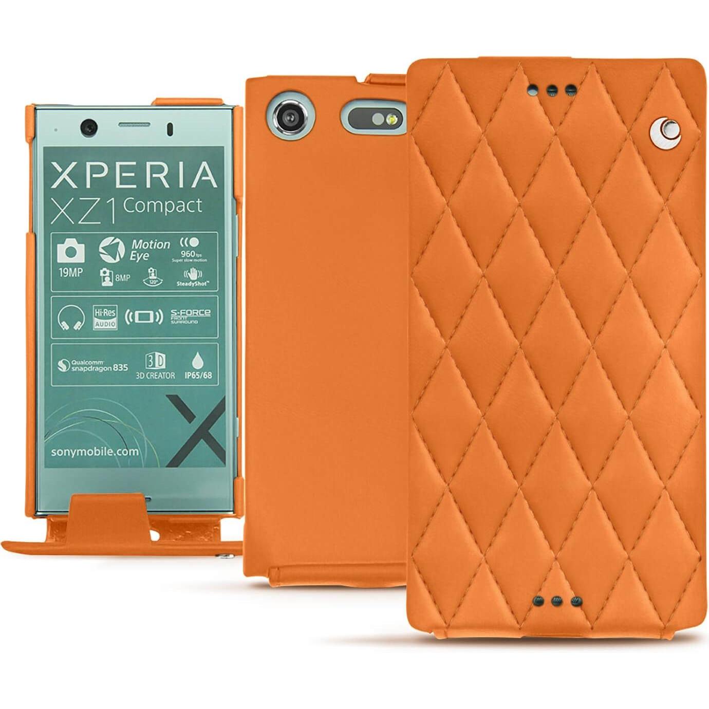 Noreve Lederschutzhülle vertikal (Sony Xperia XZ1 Compact), Smartphone Hülle, Orange
