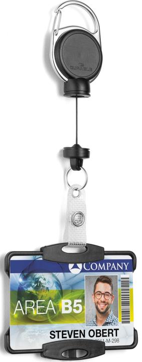 Actual product image Durable EXTRA STRONG ID badge holder with yoyo, for 1 card, pack of 10, black.