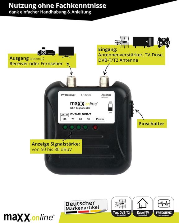 Immagine prodotto Maxx.onLine Signaltester für DVB-C/DVB-T Kabelfernsehen