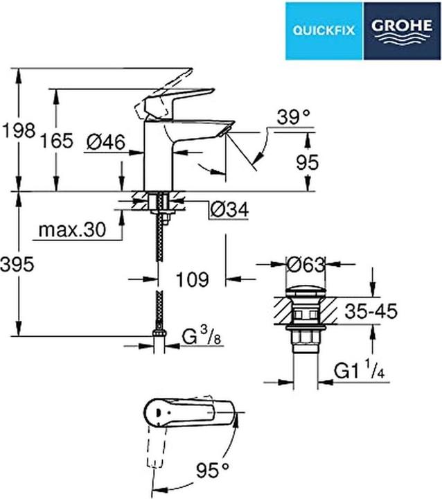 Actual product image Grohe Start QuickFix washbasin tap, S-size, push-open, energy-saving, matt black