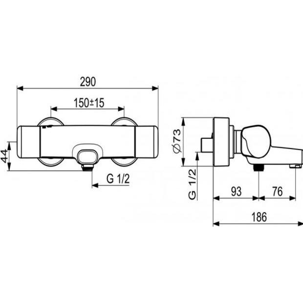 Thumbnail - Hansa, Badarmatur, HANSACARE Safety Wannen-und Brausearmatur, Ausladung 168 mm, chrom