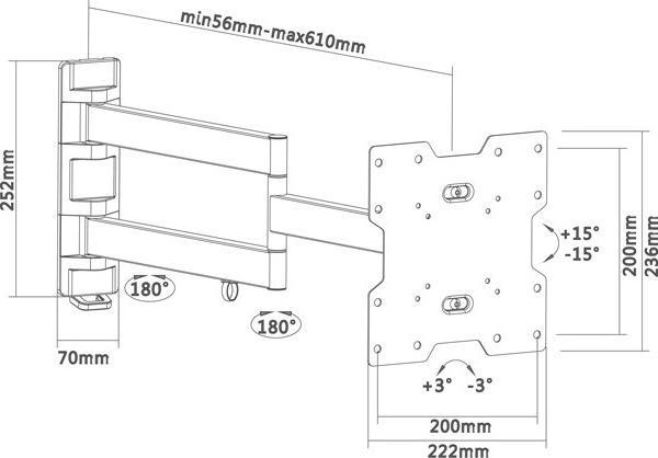 Productafbeelding Nuova Videosuono newVideosuono LCD16 TV muurbeugel 106,7 cm (42') Zwart (Muur, 30 kg, 22" - 42")