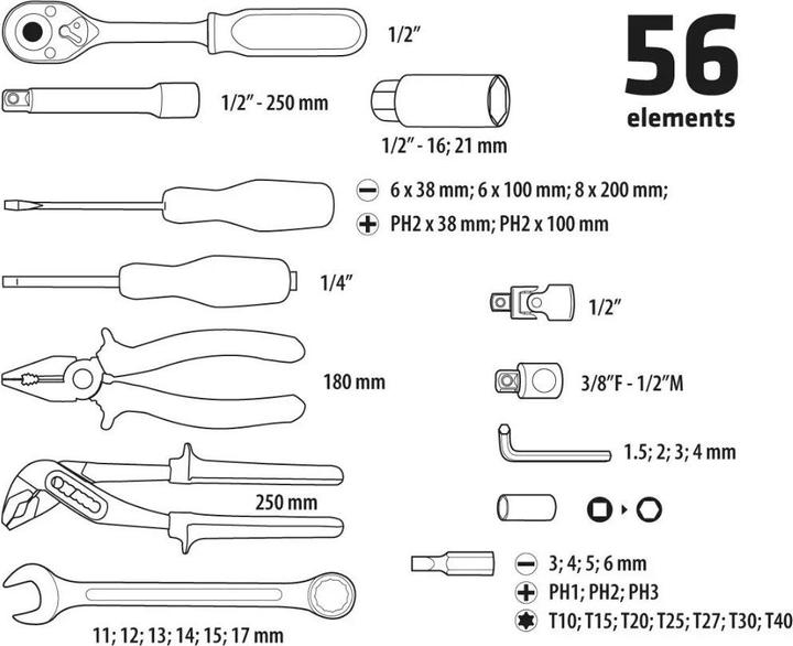 Actual product image Topex Tool set 56 pcs. (38D224) (56 pieces)