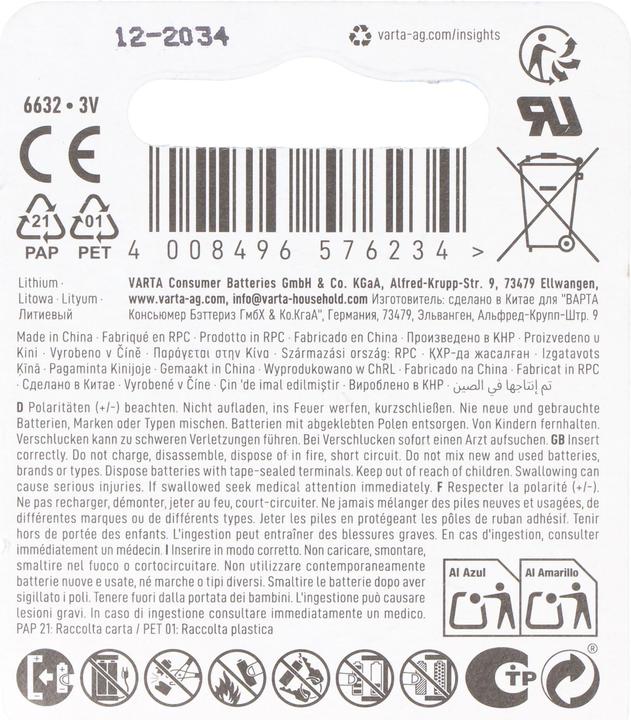 Produktbild Varta CR1632 Lithium Batterie 3 Volt 140mAh (CR1632, 140 mAh)