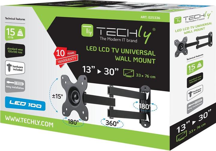 Immagine prodotto Techly Staffa per TV LCD - Nero - Dimensioni dello schermo: 33-76.2 cm (13"-30") (Muro, 15 kg, 13" - 30")