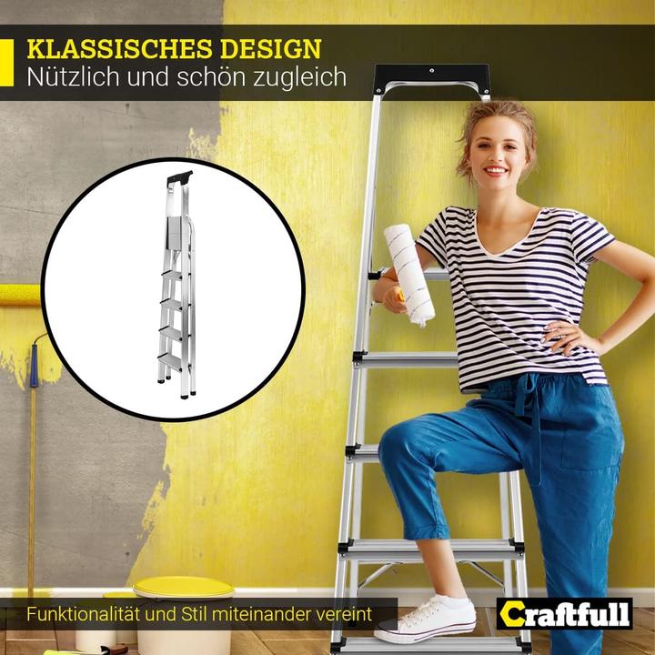 Actual product image Craftfull 5-stufige Stehleiter CF-133B mit Ablage, klappbar (Platform ladder, 94.50 cm)