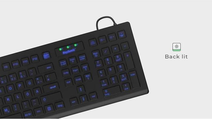 Actual product image KeySonic Industrial keyboard, USB, illuminated, silicone, white, water and dust protected IP68, DE (DE, Cable)