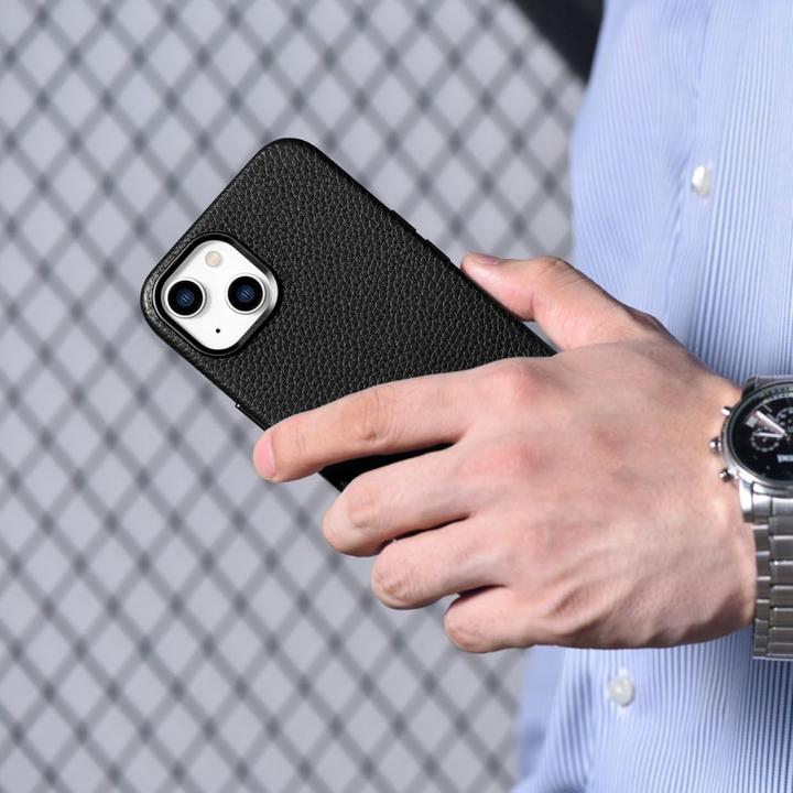 Actual product image iCarer litchi premium leather case for iPhone 14 Plus Magnetic leather case with MagSafe Black (WMI1 (Apple iPhone 14 Plus)